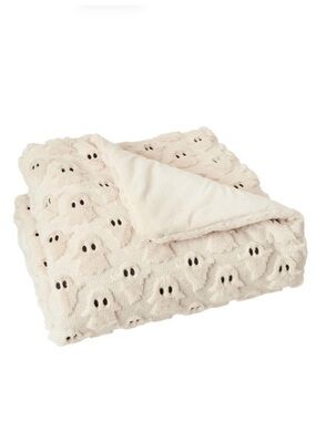NWT Viral Costco Halloween Ghost Embroidered Faux Fur Throw Blanket